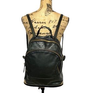 Margot Black Pebbled Leather Zipper Backpack Purse Gold Hardware